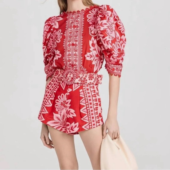 Farm Rio NWT Flora Tapestry Red Shorts w/ Belt - Picture 2 of 9